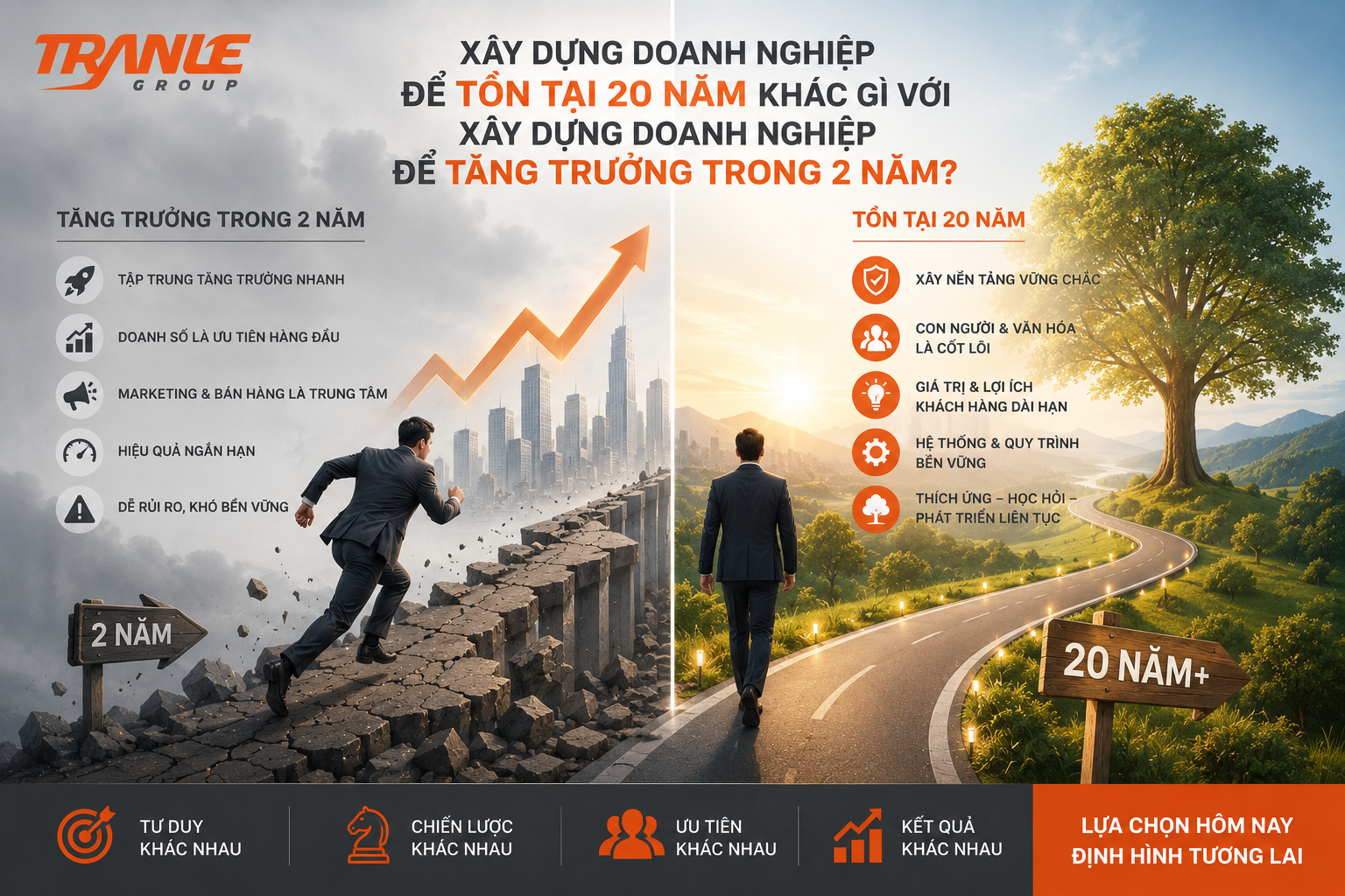 Xây dựng doanh nghiệp để tồn tại 20 năm khác gì với xây dựng doanh nghiệp để tăng trưởng trong 2 năm?